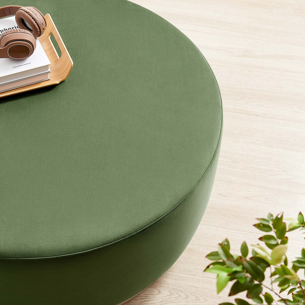 Tilden Large 38-inch Round Performance Velvet Upholstered Ottoman in green by Modway on Tampa Home & Garden Store