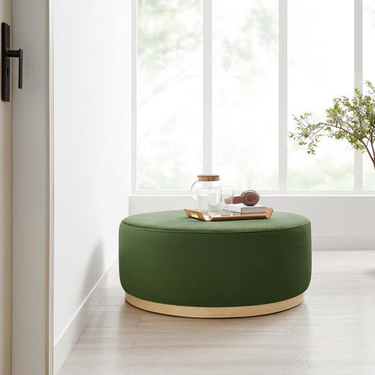 Tilden Large 38in Round Performance Velvet Upholstered Ottoman by Modway, green velvet on Tampa Home & Garden Store