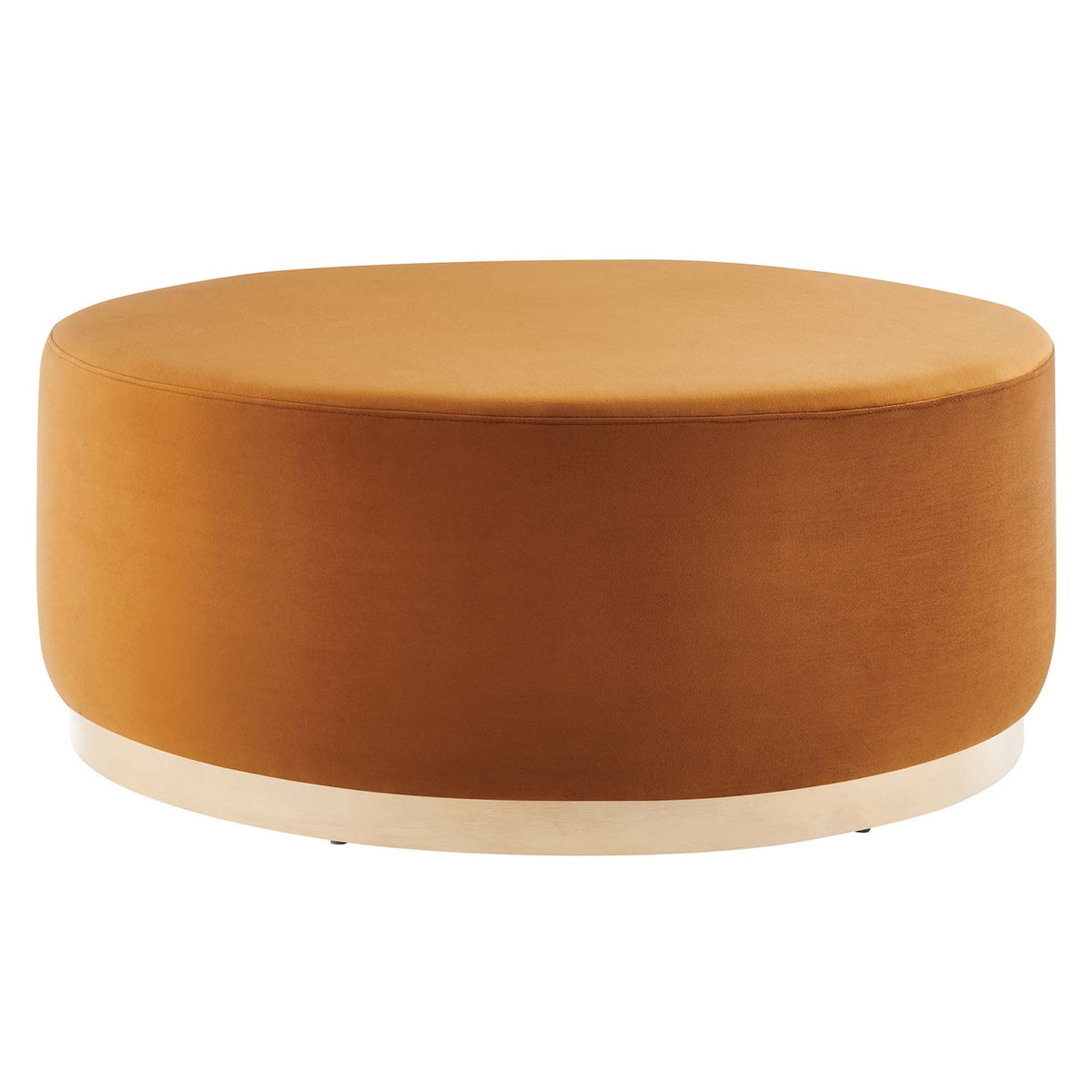 Tilden Large 38-inch round performance velvet upholstered ottoman caramel brown by HouseOfZazla on Tampa Home & Garden Store