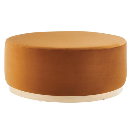 Tilden Large 38-inch round performance velvet upholstered ottoman caramel brown by HouseOfZazla on Tampa Home & Garden Store