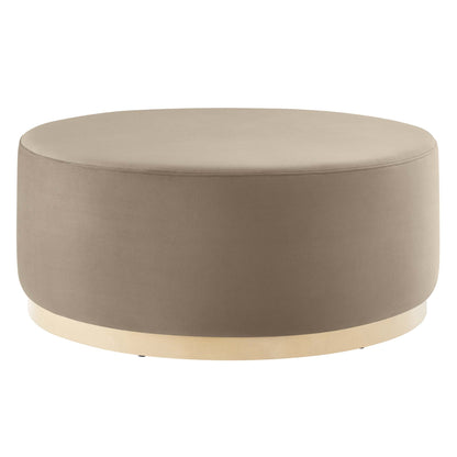 Tilden Large 38" Round Performance Velvet Upholstered Ottoman beige on Tampa Home & Garden Store