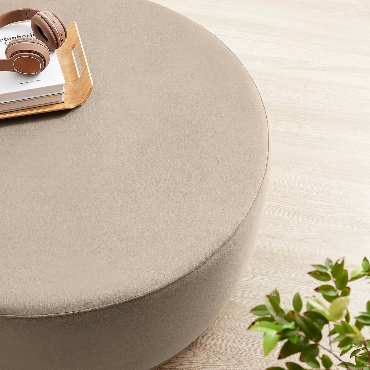 Modway Tilden large 38in round performance velvet upholstered ottoman in beige on Tampa Home & Garden Store