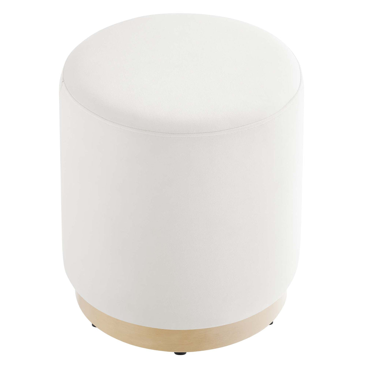 Tilden 16in Round Performance Velvet Ottoman by Modway, white with light wood base on Tampa Home & Garden Store