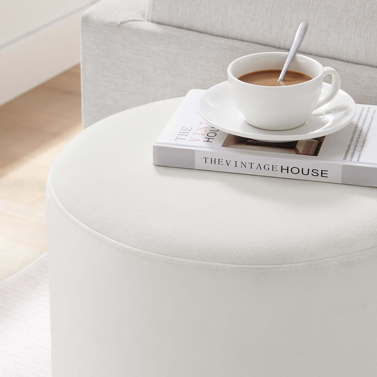 Tilden 16in round performance velvet ottoman in white upholstery by Modway on Tampa Home & Garden Store