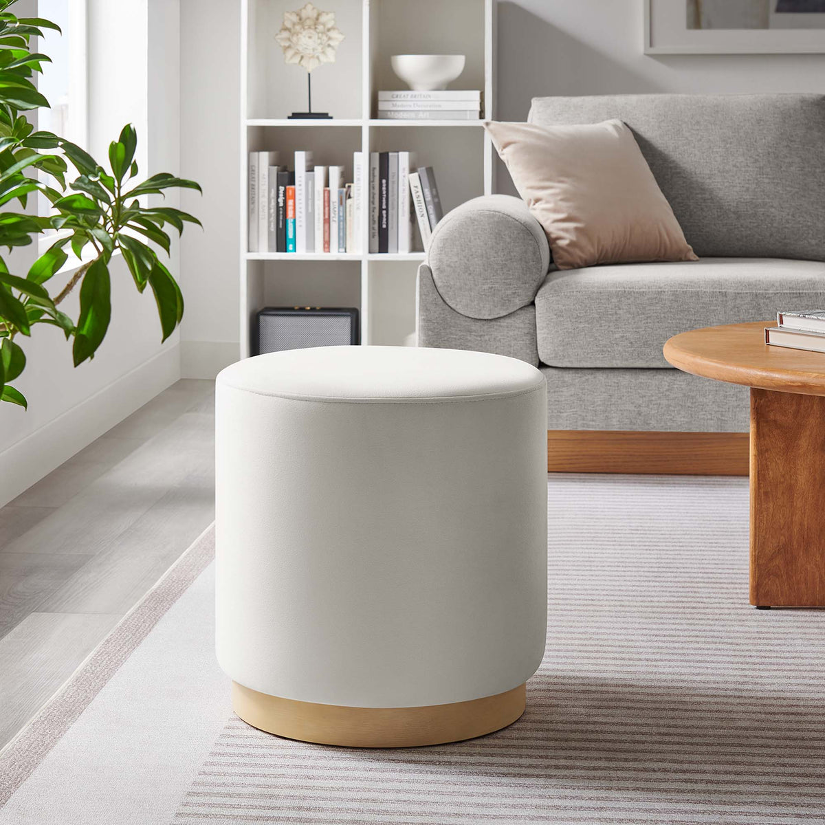 Tilden 16in Round Performance Velvet Ottoman by Modway gray velvet with wood base two ottomans on Tampa Home & Garden Store