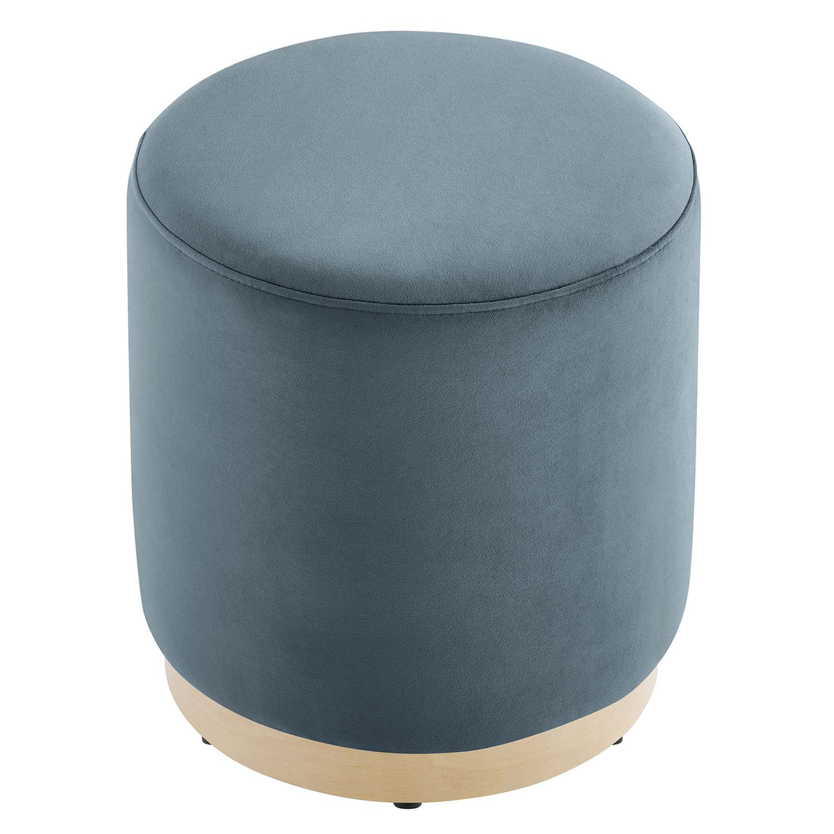 Tilden 16in round performance velvet upholstered ottoman blue-gray with natural wood base on Tampa Home & Garden Store