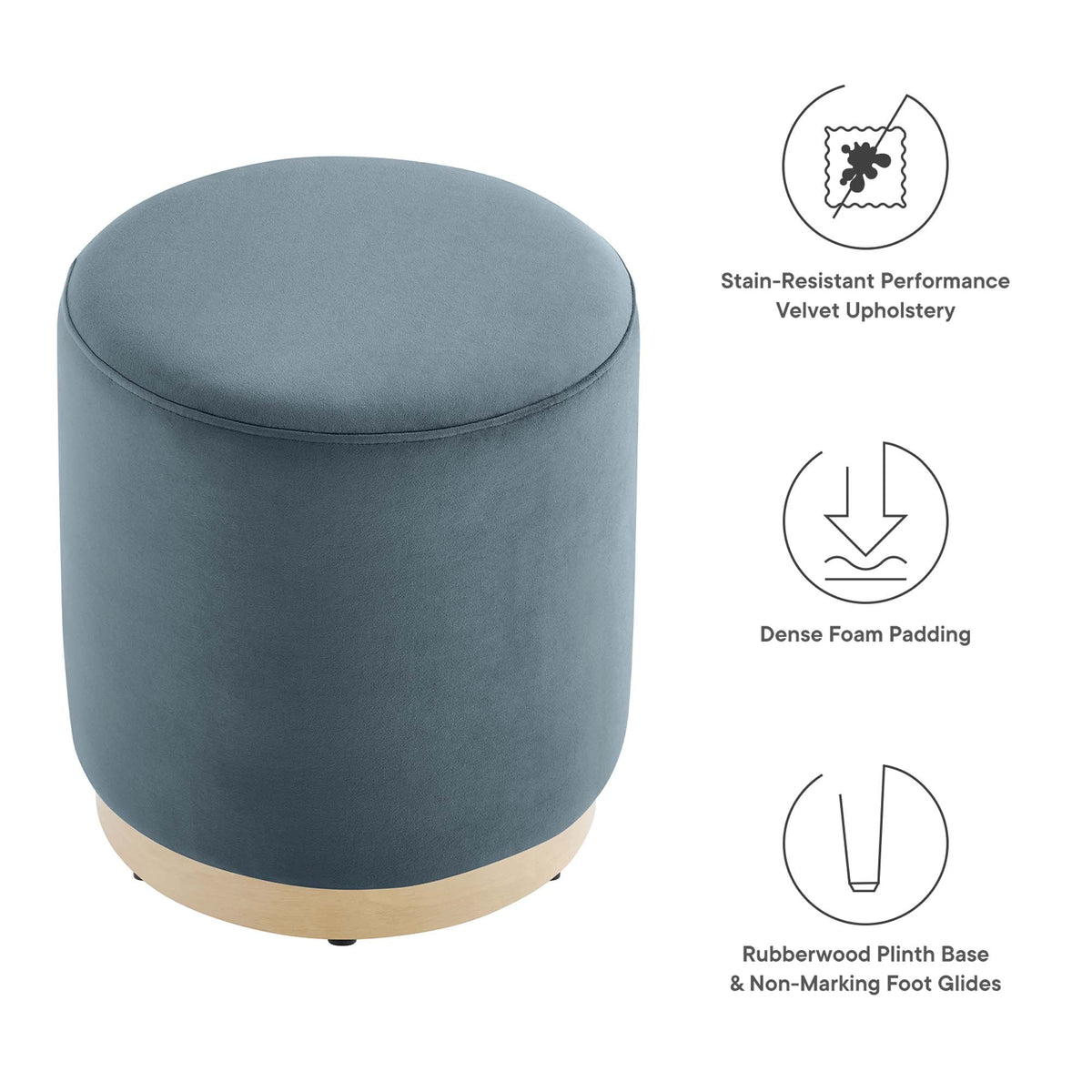 Tilden 16in velvet ottoman blue with rubberwood base by Modway on Tampa Home & Garden Store