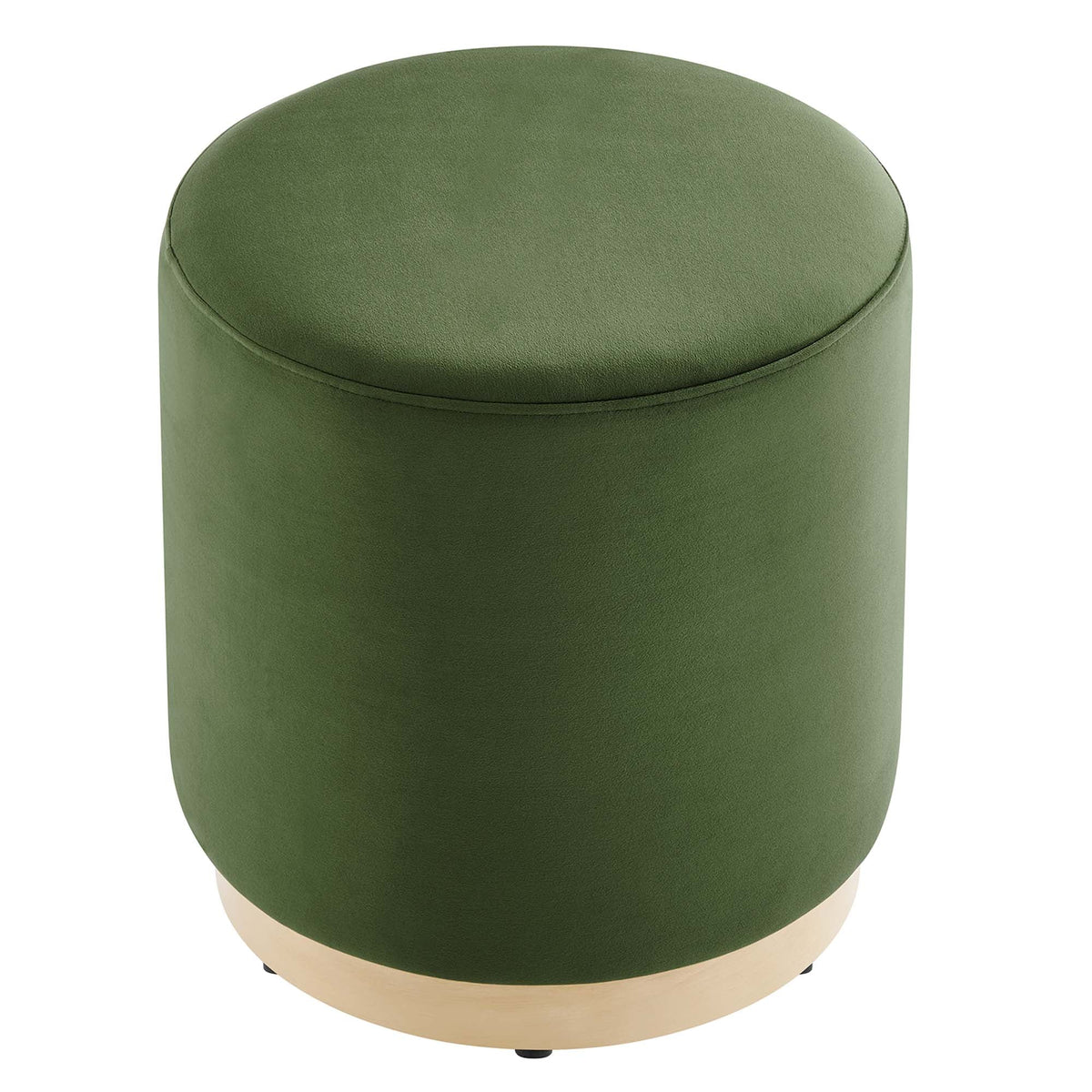 Tilden 16in round green velvet ottoman with natural wood base HouseOfZazla on Tampa Home & Garden Store