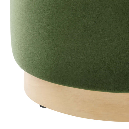 Tilden 16-inch round performance velvet upholstered ottoman in olive green with natural wood base by Modway on Tampa Home & Garden Store
