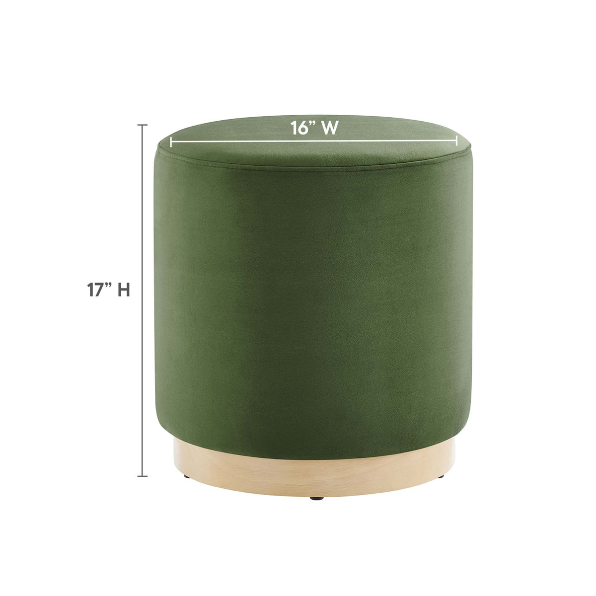 Tilden 16in Round Performance Velvet Upholstered Ottoman sage green with wood base by Modway on Tampa Home & Garden Store