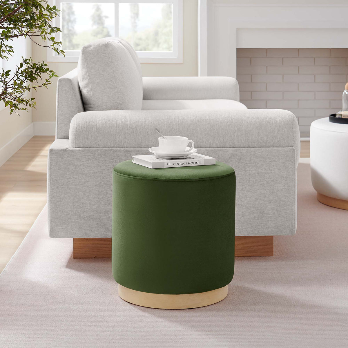 Tilden 16" Round Velvet Upholstered Ottoman by Modway emerald-green velvet, living room on Tampa Home & Garden Store