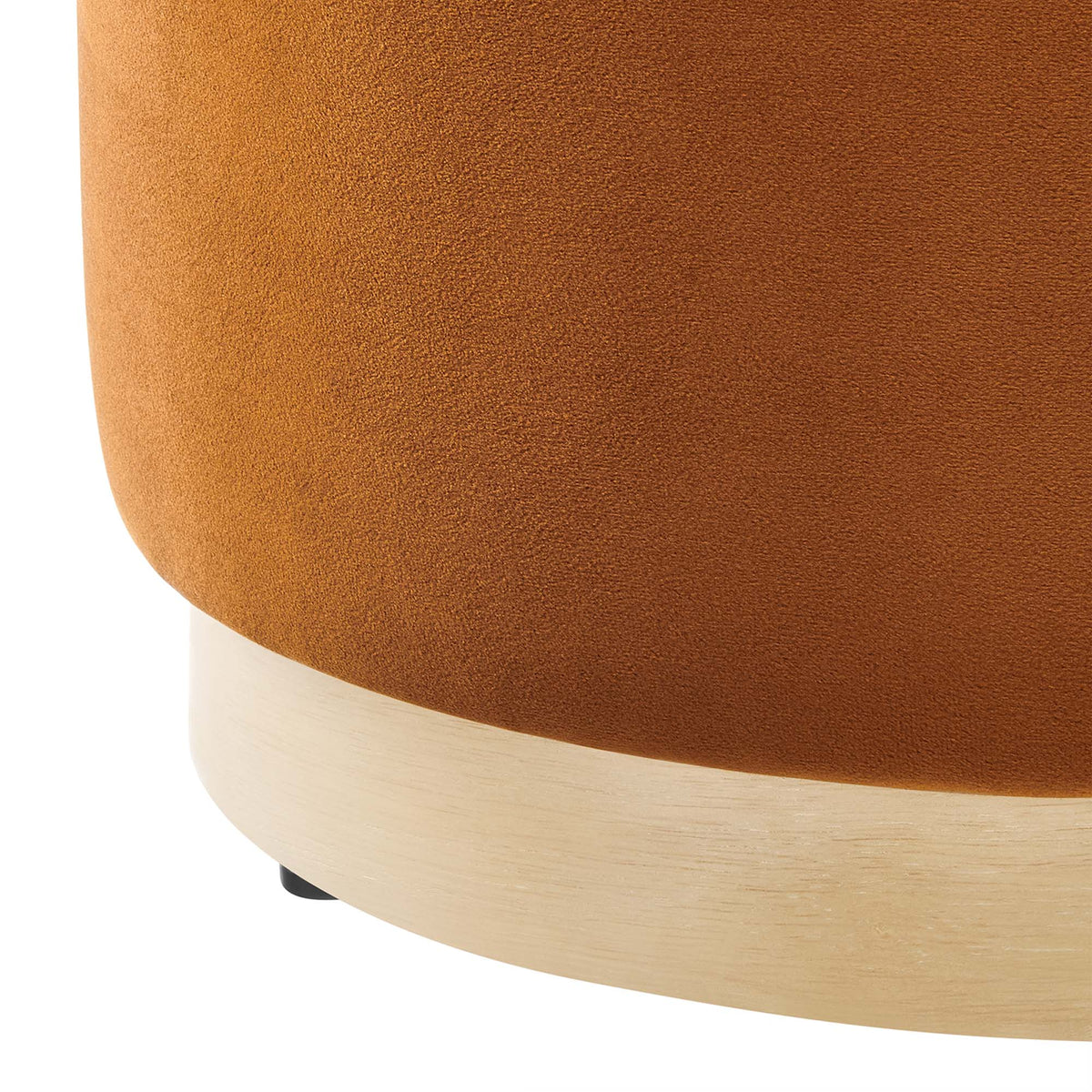 Tilden 16-inch round velvet ottoman in copper orange with a light wood base by Modway on Tampa Home & Garden Store