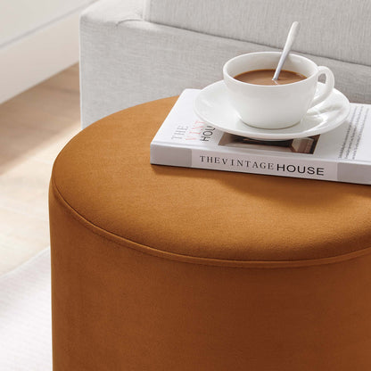 Tilden 16in round performance velvet upholstered ottoman caramel brown HouseOfZazla on Tampa Home & Garden Store