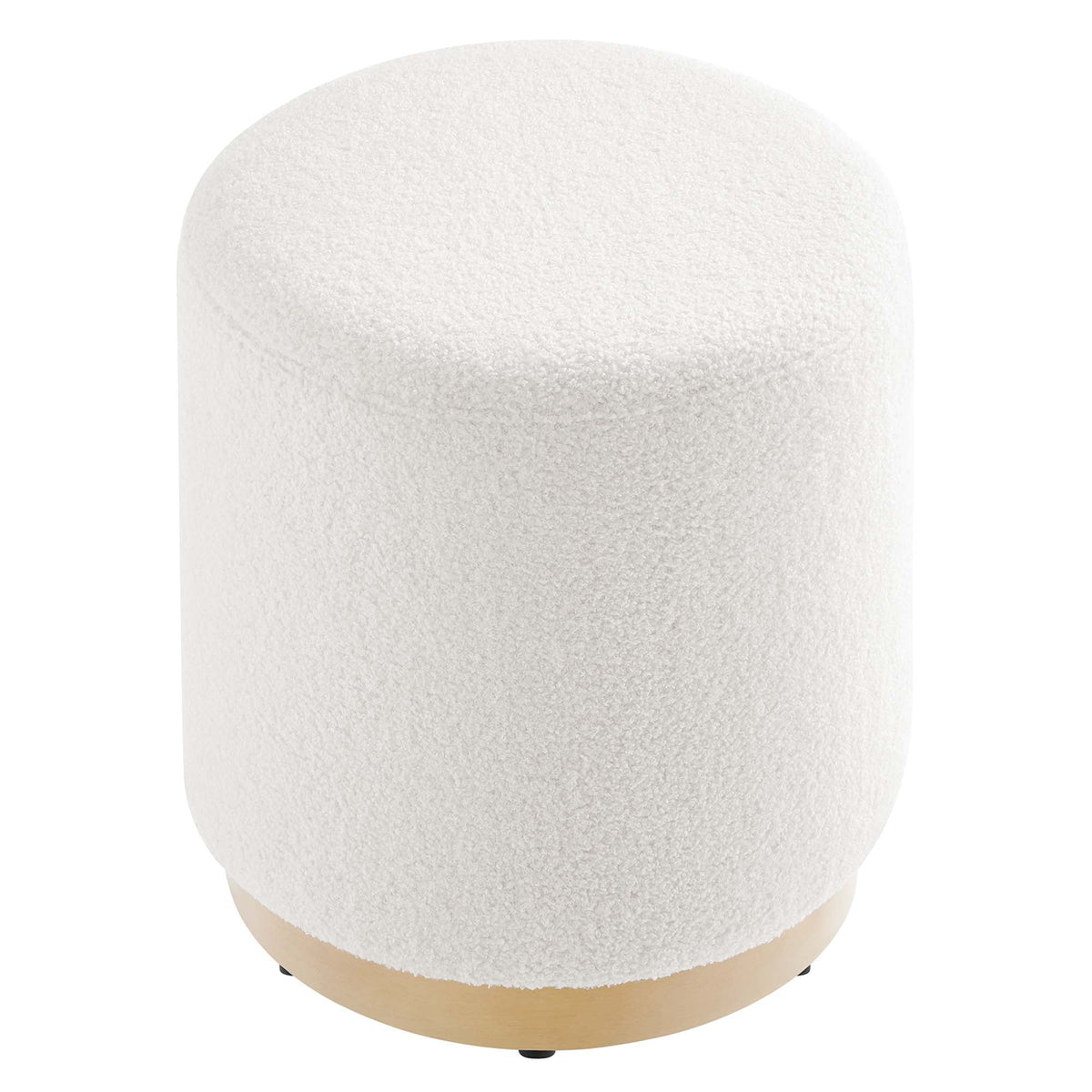 Tilden 16in Round Sherpa Upholstered Ottoman white plush fabric with light wood base on Tampa Home & Garden Store
