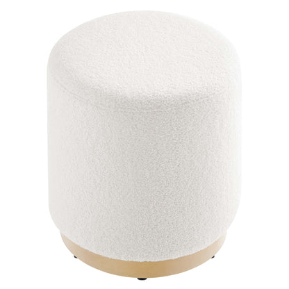 Tilden 16in Round Sherpa Upholstered Ottoman white plush fabric with light wood base on Tampa Home & Garden Store