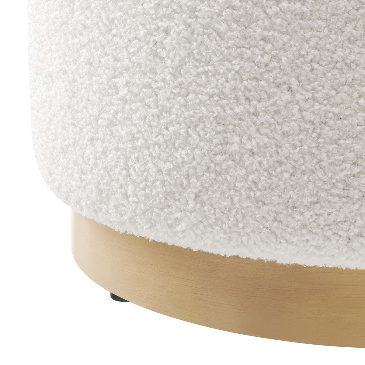 Tilden 16-inch round Sherpa upholstered ottoman in light gray with natural wood base on Tampa Home & Garden Store