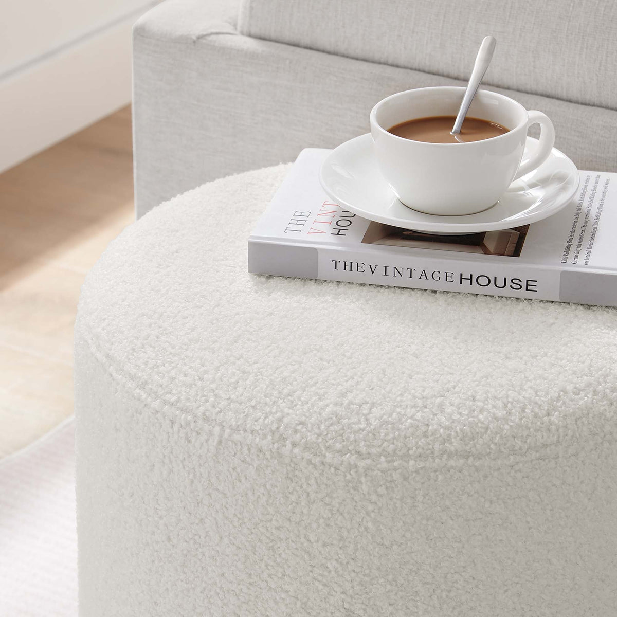 Tilden 16in Round Sherpa Ottoman by Modway, white Sherpa fabric on Tampa Home & Garden Store