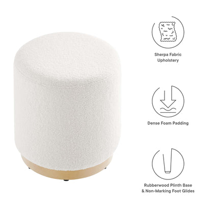 Tilden 16in Round Sherpa Ottoman in light beige fabric with rubberwood plinth base by Modway on Tampa Home & Garden Store