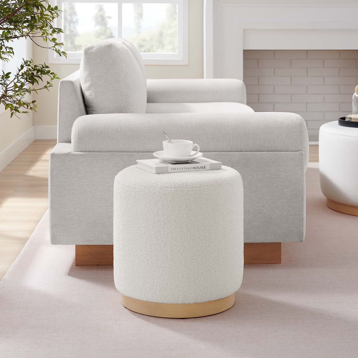 Tilden 16in Round Sherpa Upholstered Ottoman, cream sherpa fabric by Modway on Tampa Home & Garden Store
