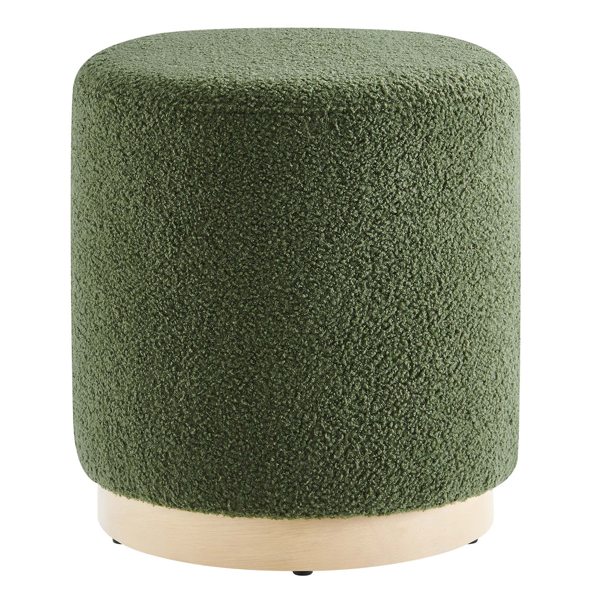 Tilden 16-inch Round Sherpa Upholstered Ottoman olive green fabric with natural wood base on Tampa Home & Garden Store