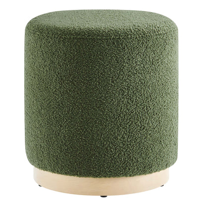 Tilden 16-inch Round Sherpa Upholstered Ottoman olive green fabric with natural wood base on Tampa Home & Garden Store