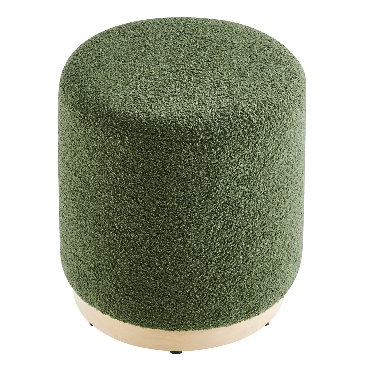 Tilden 16in Round Sherpa Upholstered Ottoman by Modway in olive green with a natural wood base on Tampa Home & Garden Store