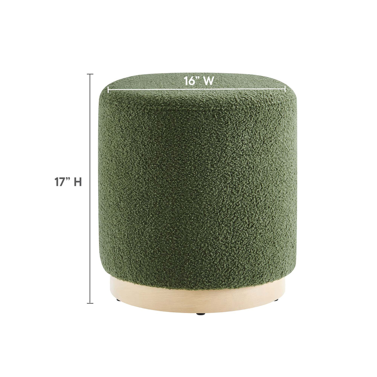 Tilden 16-inch round Sherpa upholstered ottoman olive green with light wood base on Tampa Home & Garden Store