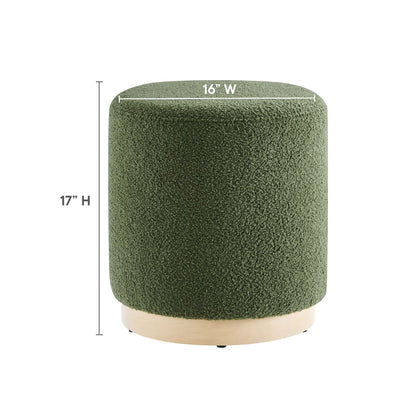 Tilden 16-inch round Sherpa upholstered ottoman olive green with light wood base on Tampa Home & Garden Store