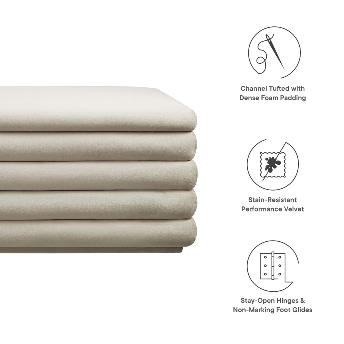 Mezzo Upholstered Performance Velvet Storage Bench beige cushions by Modway on Tampa Home & Garden Store