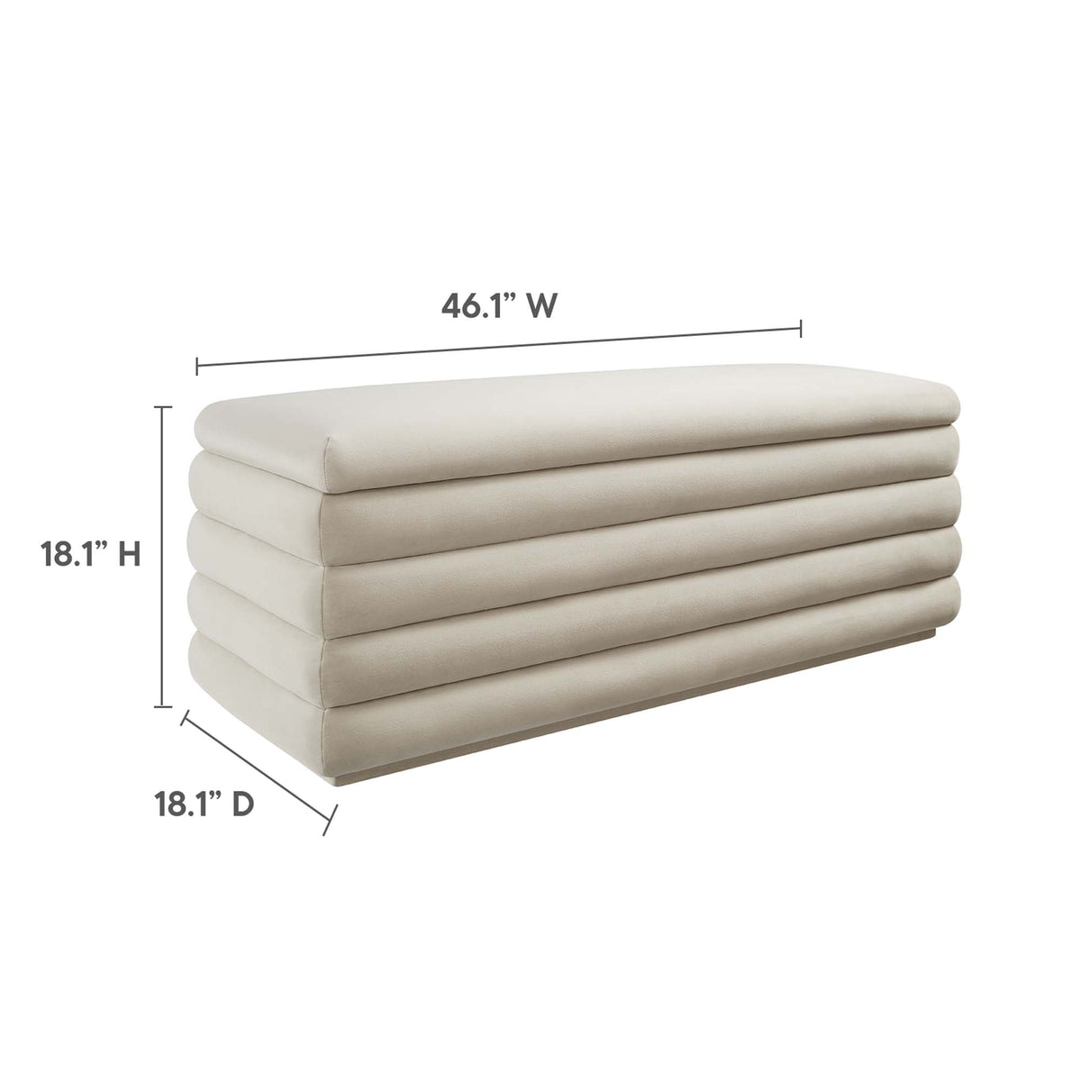 Mezzo Upholstered Performance Velvet Storage Bench beige cream velvet, rounded edges by Modway on Tampa Home & Garden Store
