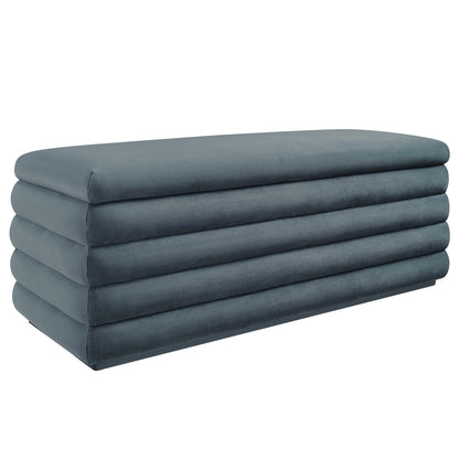 Mezzo Upholstered Performance Velvet Storage Bench by Modway in blue-gray with rounded edges on Tampa Home & Garden Store