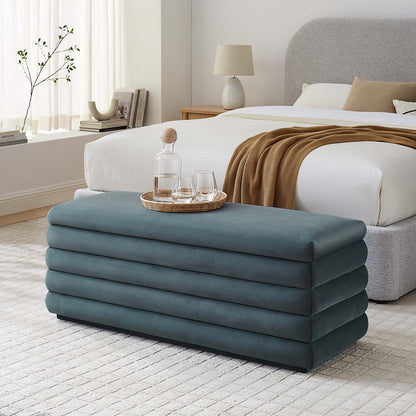 Mezzo Upholstered Performance Velvet Storage Bench by Modway in teal at foot of bed on Tampa Home & Garden Store