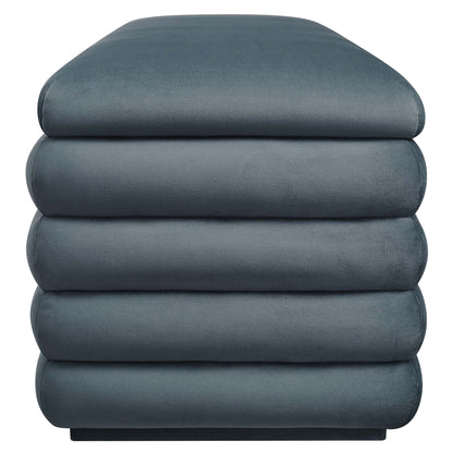 Mezzo Upholstered Performance Velvet Storage Bench cushions blue-gray velvet with rounded edges on Tampa Home & Garden Store