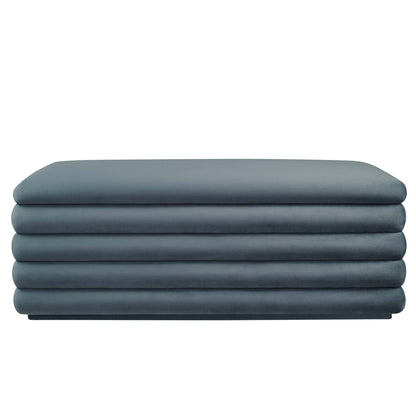 Mezzo Upholstered Performance Velvet Storage Bench by Modway blue-gray velvet with stacked cushions on Tampa Home & Garden Store