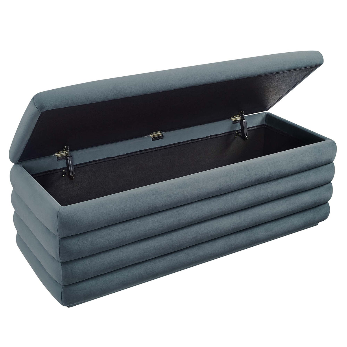 Mezzo Upholstered Performance Velvet Storage Bench blue-gray with lift-top storage on Tampa Home & Garden Store