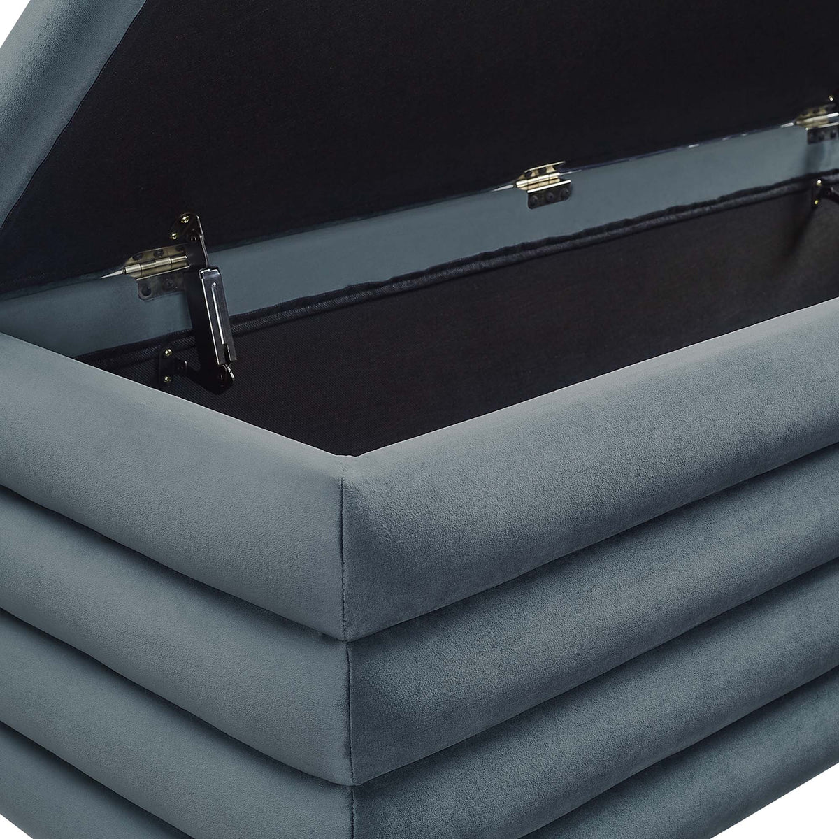 Modway Mezzo velvet storage bench, blue-gray upholstery, brass hinge lid on Tampa Home & Garden Store