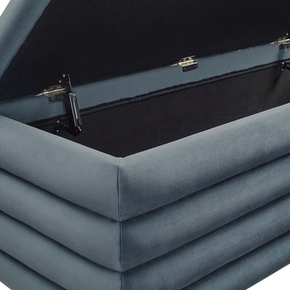 Modway Mezzo velvet storage bench, blue-gray upholstery, brass hinge lid on Tampa Home & Garden Store