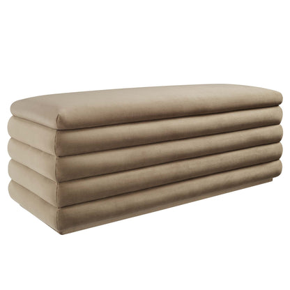 Mezzo Performance Velvet Storage Bench in beige with rounded edges stacked cushions by Modway on Tampa Home & Garden Store