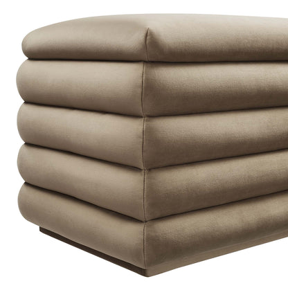 Mezzo upholstered storage bench in taupe performance velvet, stacked cushions by HouseOfZazla on Tampa Home & Garden Store