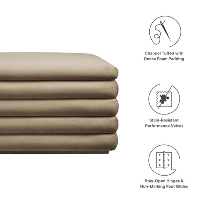 Mezzo Upholstered Performance Velvet Storage Bench by Modway, beige tan cushions, 4-piece stack on Tampa Home & Garden Store