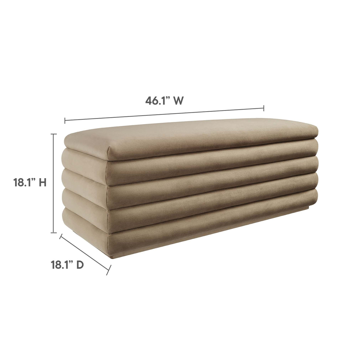 Mezzo Upholstered Velvet Storage Bench beige modular stacked cushions on Tampa Home & Garden Store