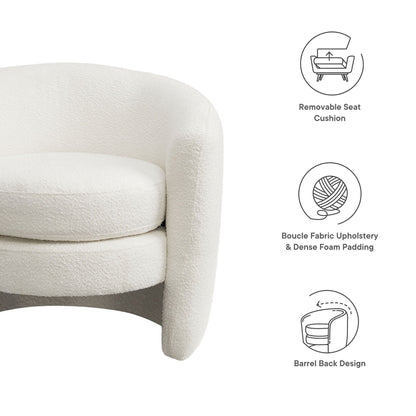 Affinity Upholstered Boucle Curved Back Armchair in cream fabric, removable seat cushion on Tampa Home & Garden Store