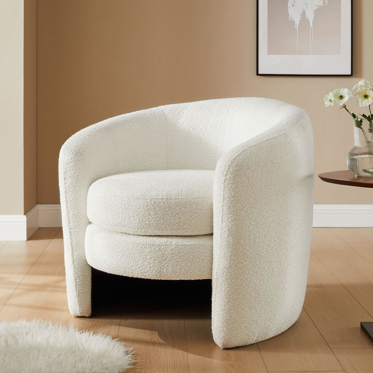 Affinity Boucle Curved-Back Armchairs in cream, Modway pair on Tampa Home & Garden Store