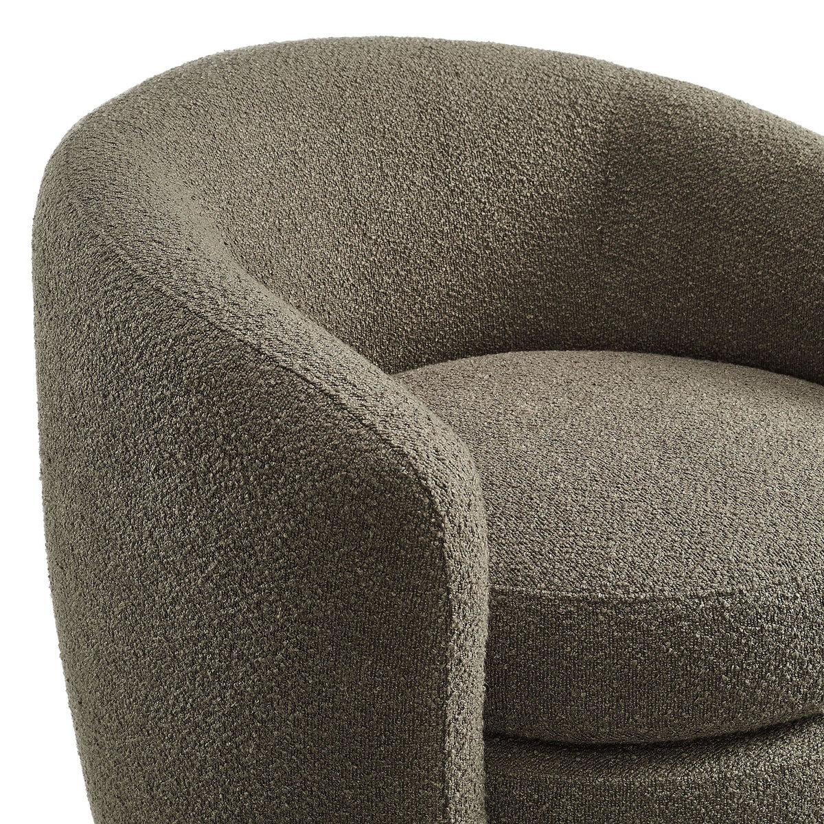 Affinity upholstered boucle fabric curved-back armchair in taupe gray textured fabric on Tampa Home & Garden Store