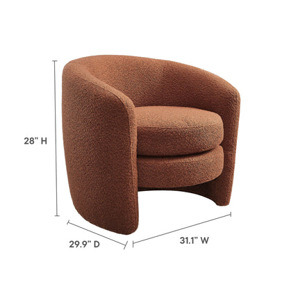 Affinity Boucle Armchair with curved back in burnt orange bouclé 31.1W x 29.9D x 28H on Tampa Home & Garden Store
