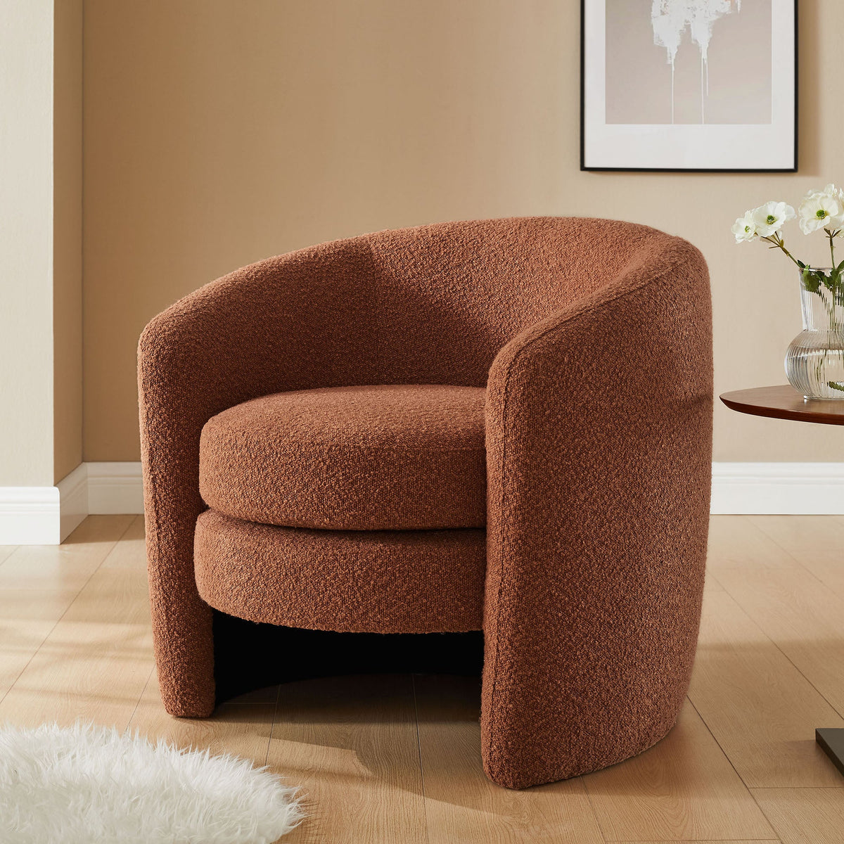 Affinity boucle curved-back armchair in warm rust fabric by Modway on Tampa Home & Garden Store