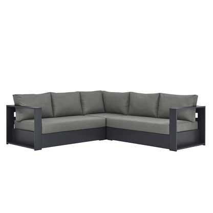 Tahoe 3-Piece Sectional Sofa Set with powder-coated aluminum frame and gray cushions on Tampa Home & Garden Store