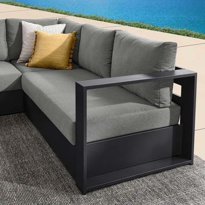 Tahoe 3-Piece Sectional Sofa Set gray cushions powder-coated aluminum frame with yellow pillow on Tampa Home & Garden Store