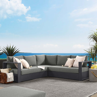 Tahoe 3-Piece outdoor sectional sofa set with powder-coated aluminum frame and gray cushions on Tampa Home & Garden Store