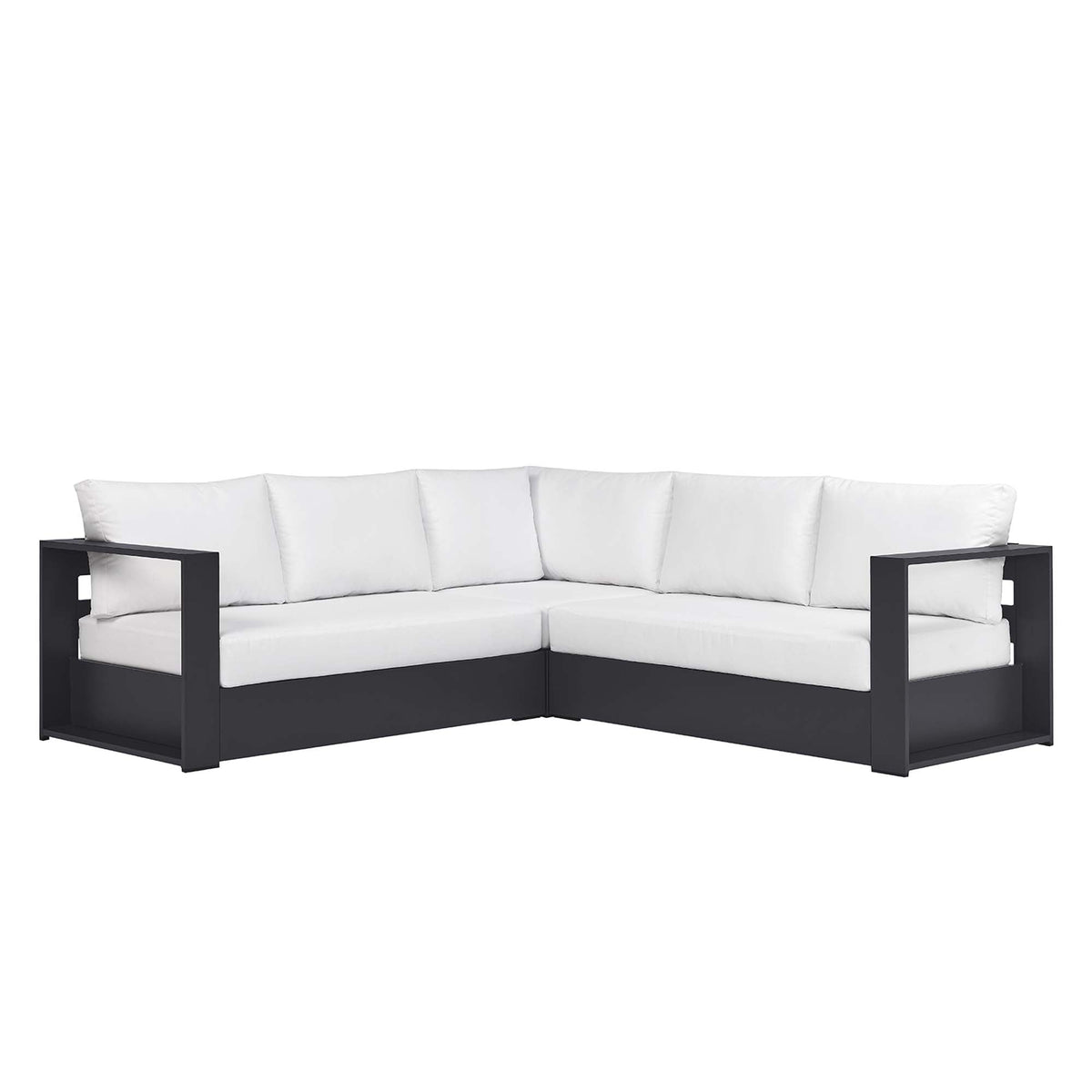 Tahoe 3-Piece sectional sofa set with powder-coated aluminum frame and white cushions on Tampa Home & Garden Store